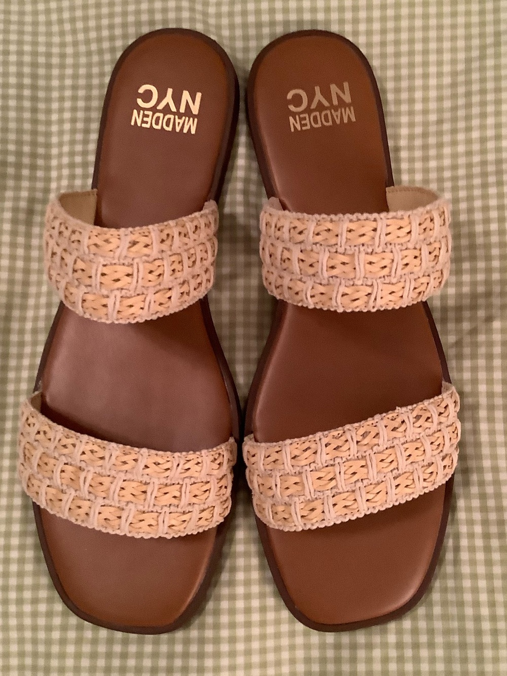 Woven Double-Strap With Crochet Slide Sandals in Natural White Cream